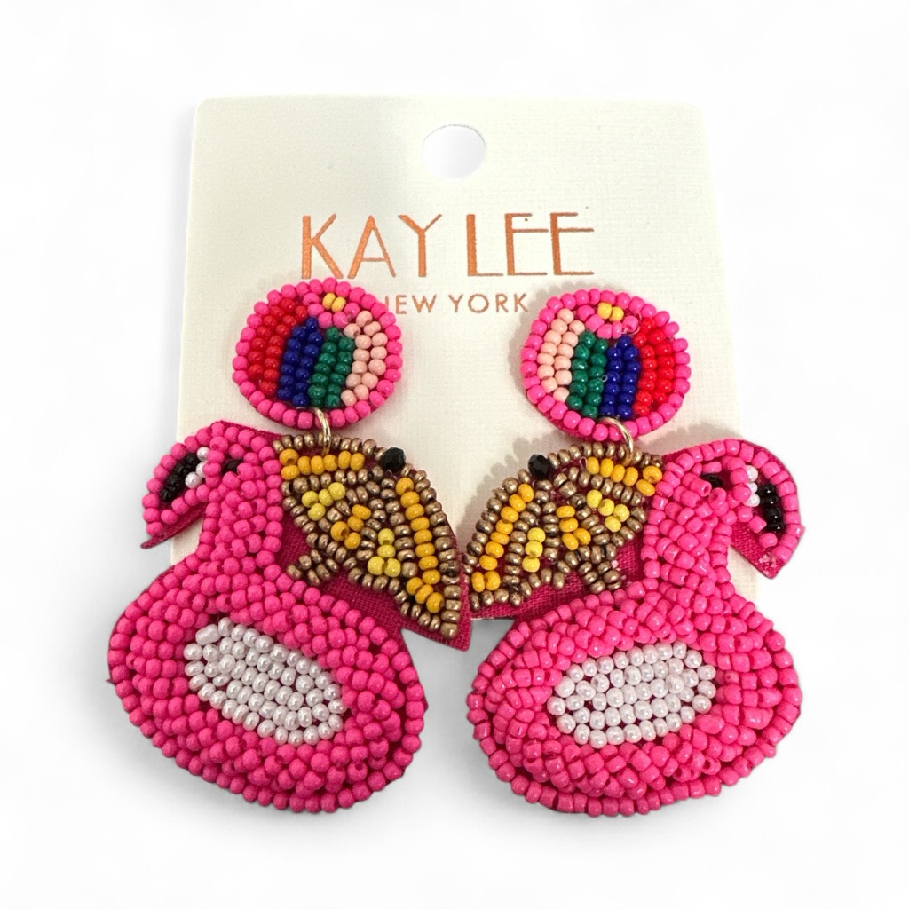 Pink Flamingo Beaded Earrings 15$